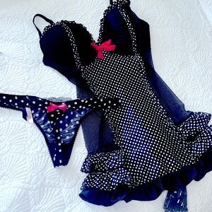 Victoria’s Secret Sexy Little Things  2 Pc Apron French Maid Polkadot Panty Set